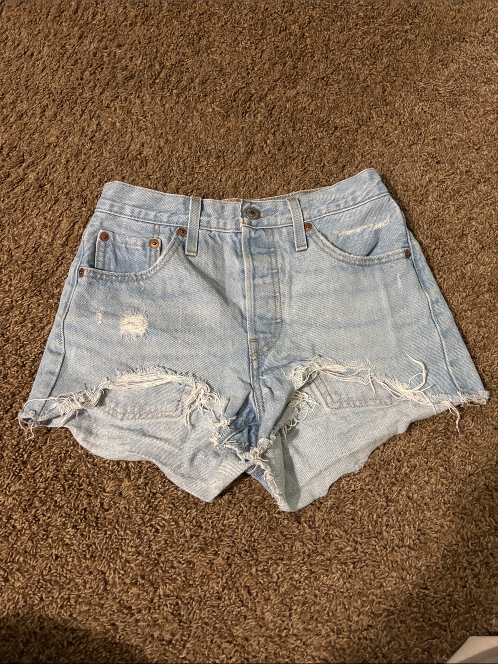 Levi's Light Blue Distressed Denim Shorts